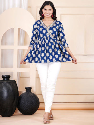 Floral Print Cotton Peplum Top
