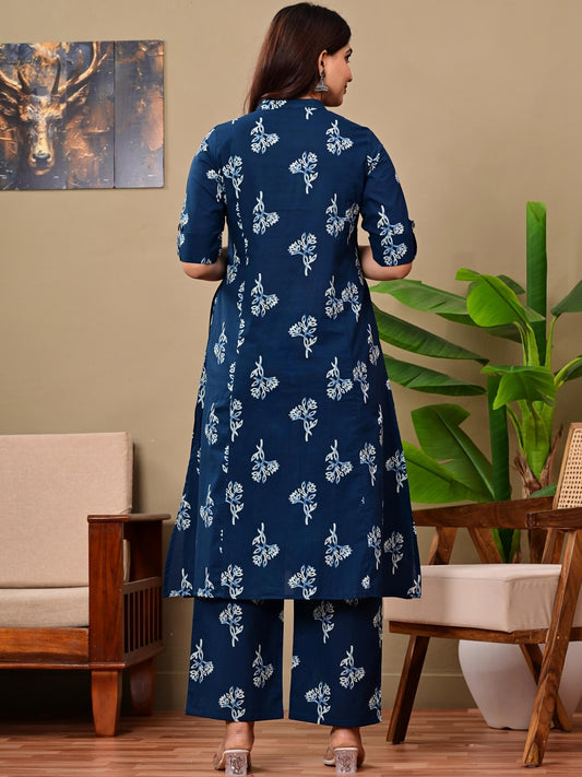 Women Floral Printed Regular Pure Cotton Kurta with Palazzos