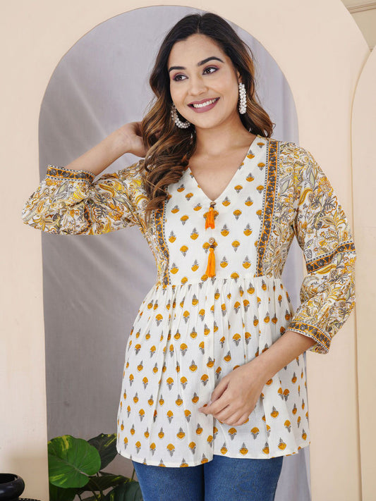 Women Floral Printed Cotton A-Line Top