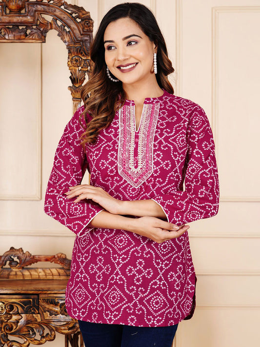 Floral Embroidered Mandarin Collar Ethnic Cotton Crop Top