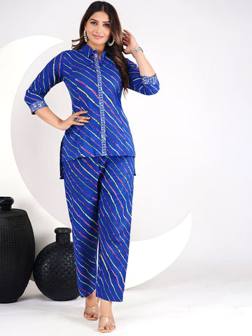 Printed Pure Cotton Shirt Collar Neck Shirt With Trousers Co-Ords