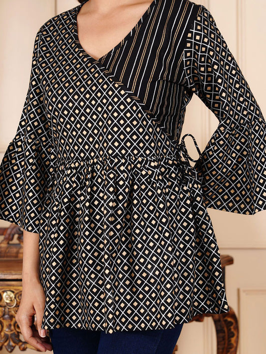 Geometric Printed Wrap Longline Top