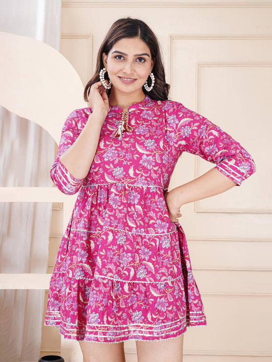 Floral Print Keyhole Neck Cotton Top