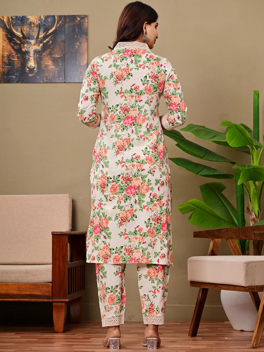 Women Floral Printed Regular Kurta with Trousers