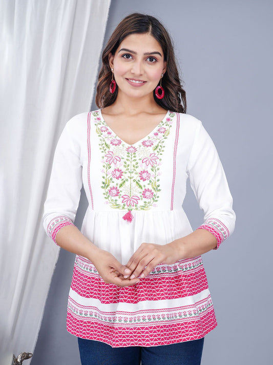 Women Floral Embroidered Empire Top