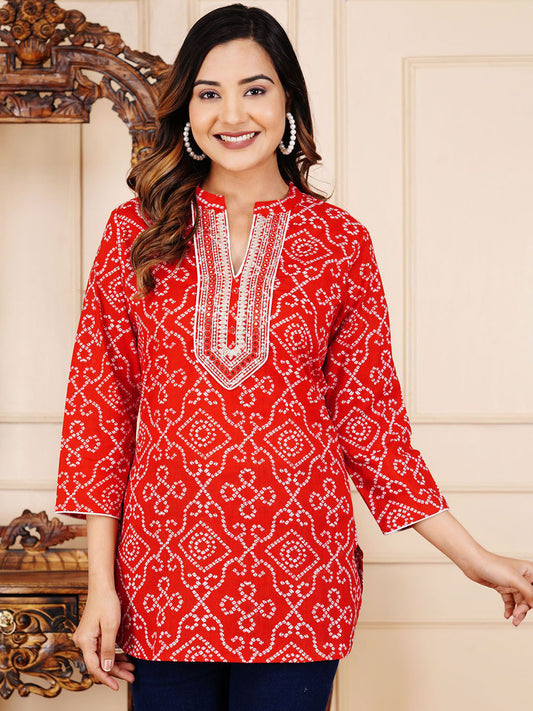 Women  Floral Embroidered Mandarin Collar Ethnic Cotton Crop Top