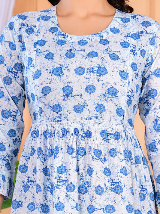 Women Round Neck Floral Print Maternity Cotton Fit & Flare Dress
