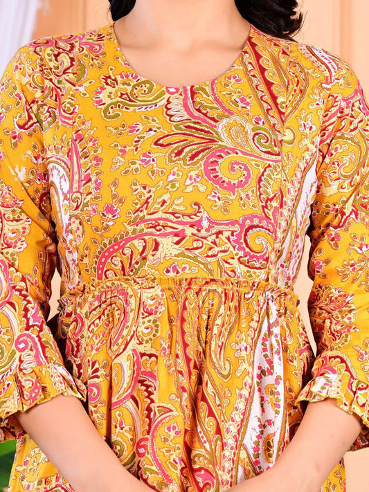 Floral Printed Gathered Tiered Cotton Maternity Ethnic Dress