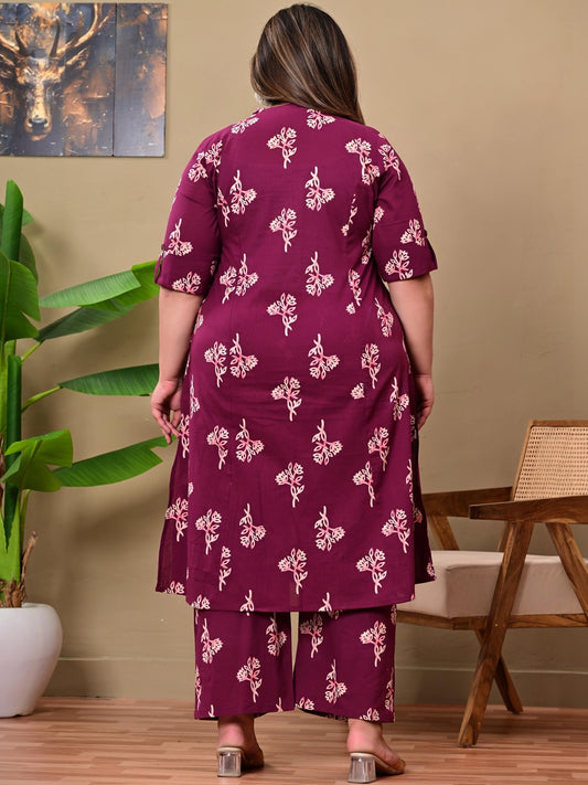 Women Floral Printed Regular Pure Cotton Kurta with Palazzos
